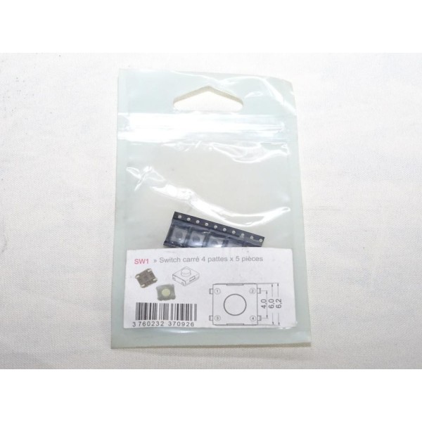 5 Switchs carré 4 pattes bouton poussoir télécommande coque clé Clé auto SW1 