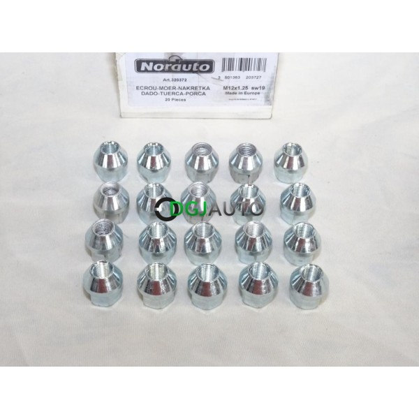 Pack 20 ecrous de roue conique M12x1.25 SW19 fixation jante Norauto 320372 