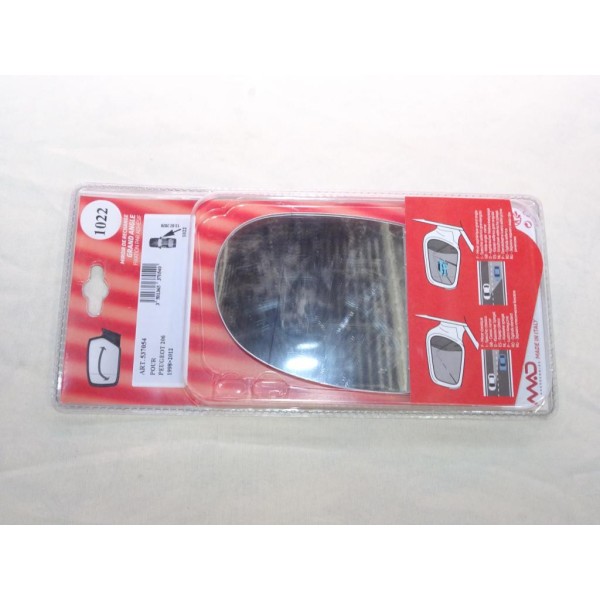 Vitre miroir glace grand angle retroviseur avant droit MAD N°1022 537054 pour peugeot 206 de 1998 à 2012 