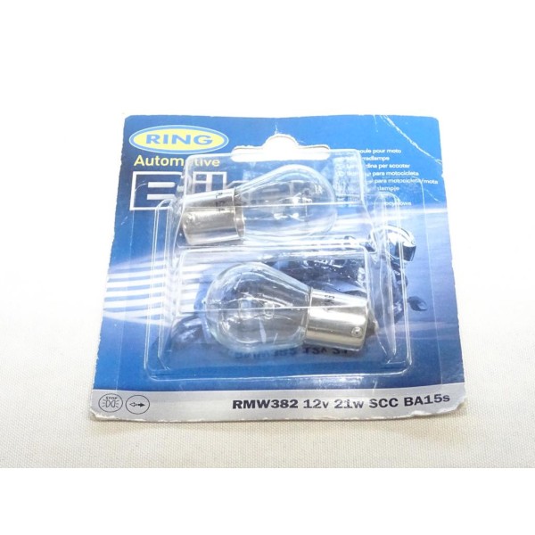 Blister 2 ampoules de feu P21W 12V 21W SCC BA15S Ring RMW382 moto scooter 