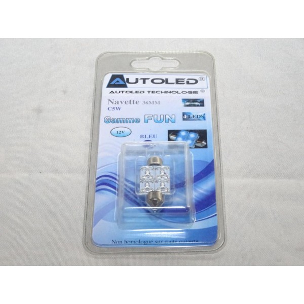 1 Ampoule navette 36mm C5W 4 LEDs bleu Autoled 0142 
