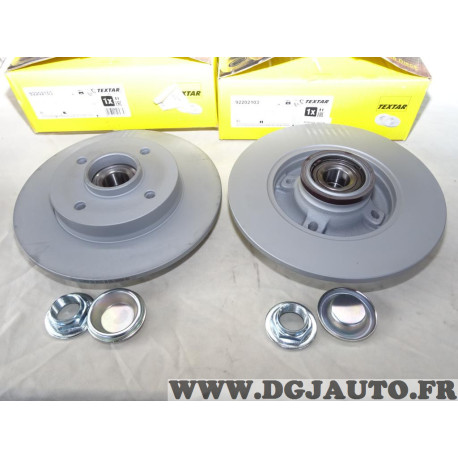 Jeu 2 disques de frein arriere plein 249mm diametre avec roulement de roue Textar 92202103 pour citroen C3 dont picasso C4 dont 