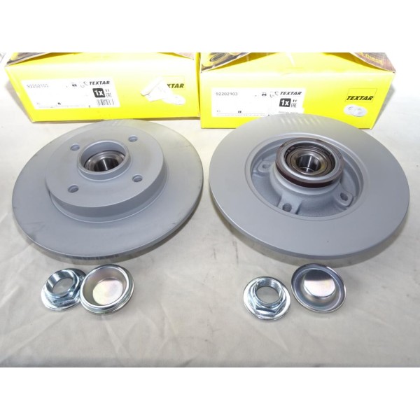 Jeu 2 disques de frein arriere plein 249mm diametre avec roulement de roue Textar 92202103 pour citroen C3 dont picasso C4 dont 