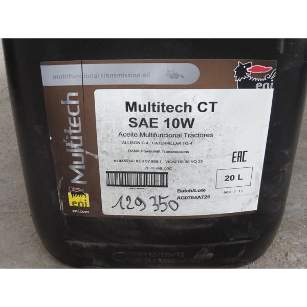 Bidon 20L 20 litres huile moteur ENI Multitech CT SAE 10W 129350 huile multifonction tracteur allison C4 caterpillar TO-4 dana k
