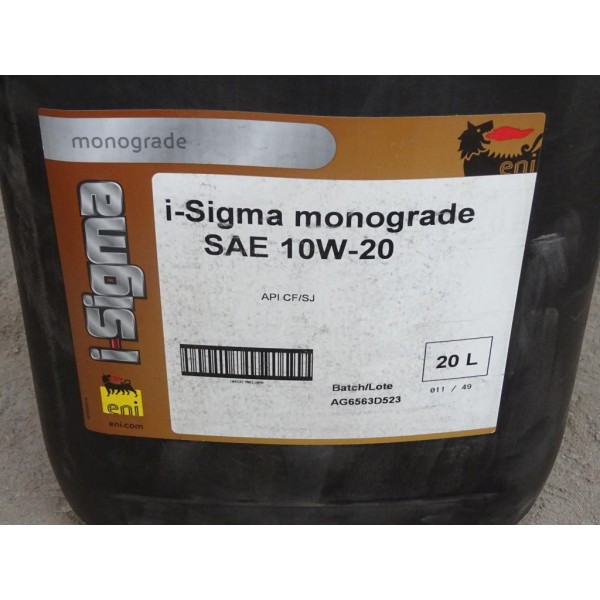 Bidon 20L 20 litres huile moteur ENI i-Sigma monograde SAE 10W20 108750 API CF/SJ 