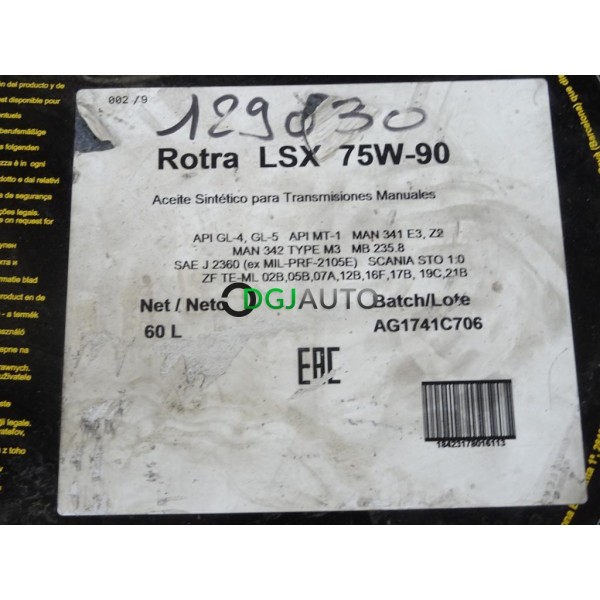 Bidon 60L 60 litres huile boite de vitesses manuelle ENI Rotra LSX 75W90 API GL-4 GL-5 API MT-1 man mercedes SAE J2360 scania 