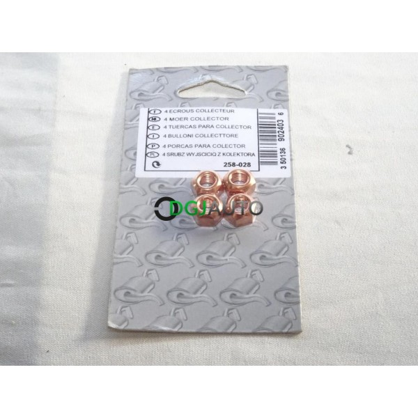 Blister 4 ecrous M8 fixation tuyau echappement Bosal 258-028 pour pour divers véhicules fiat alfa romeo lancia citroen peugeot m