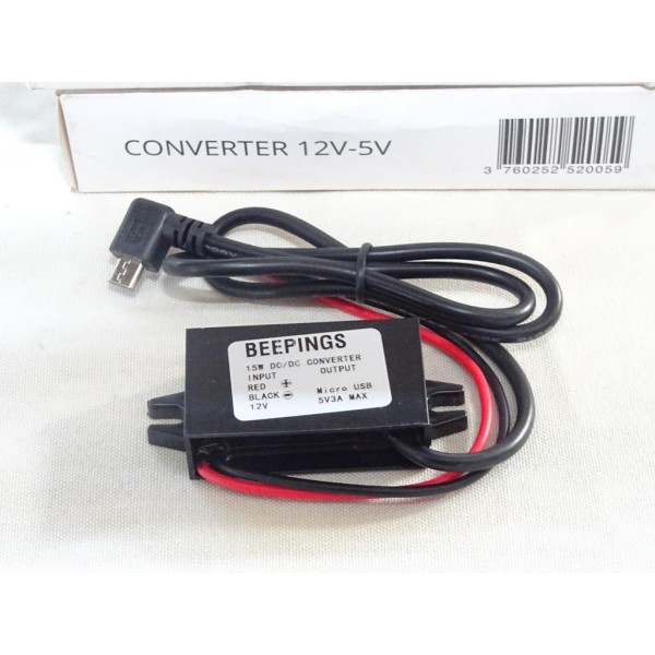 Convertisseur de tension 12V-5V 3A micro USB coudé Beepings CVCDE12V pour moto scooter voiture 